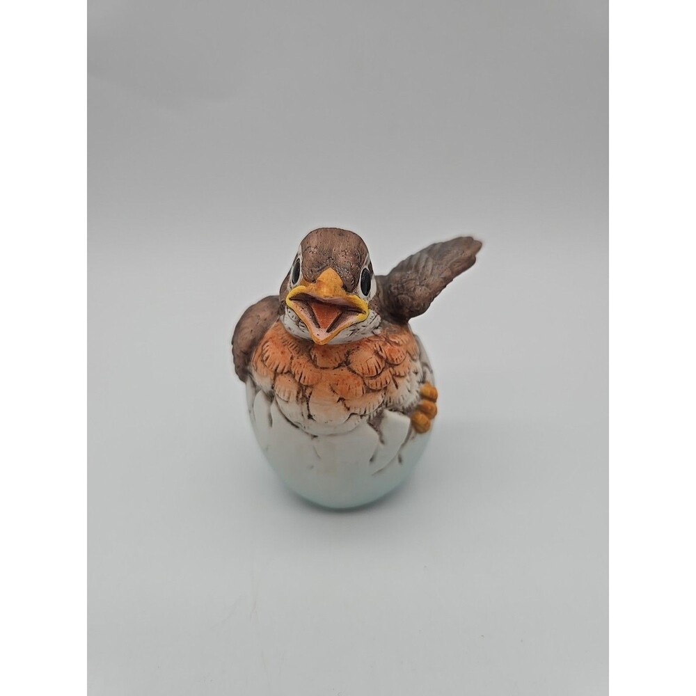 VTG Andrea by Sadek Porcelain Baby Robin Hatching Egg Figurine  1990 #8618 EUC